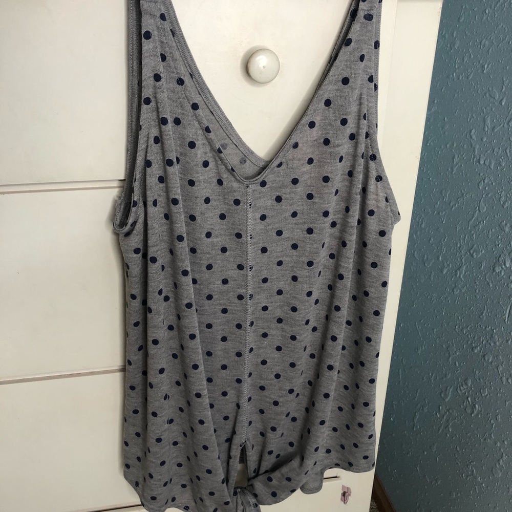 Grey tank with navy polka dots - never worn
